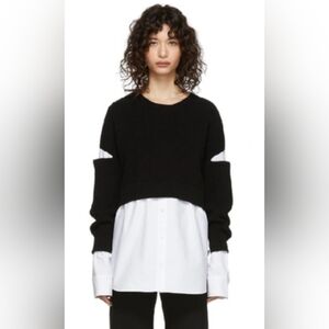 ALEXANDER WANG TBlack & White Bi-layer Pullover Shirt Sweater In Blk/wht. NWOT